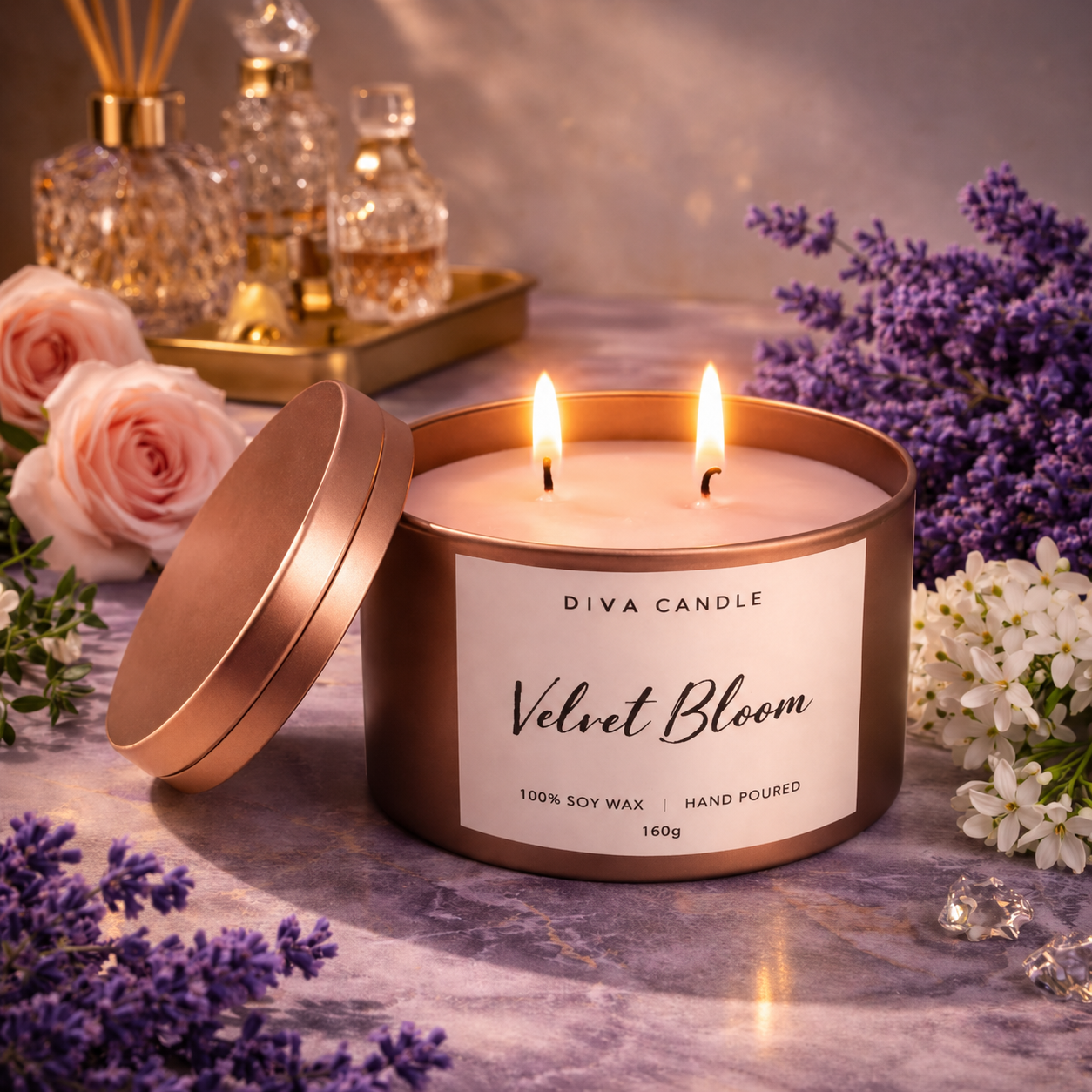 Velvet Bloom – Signature Luxury Tin Jar Candle