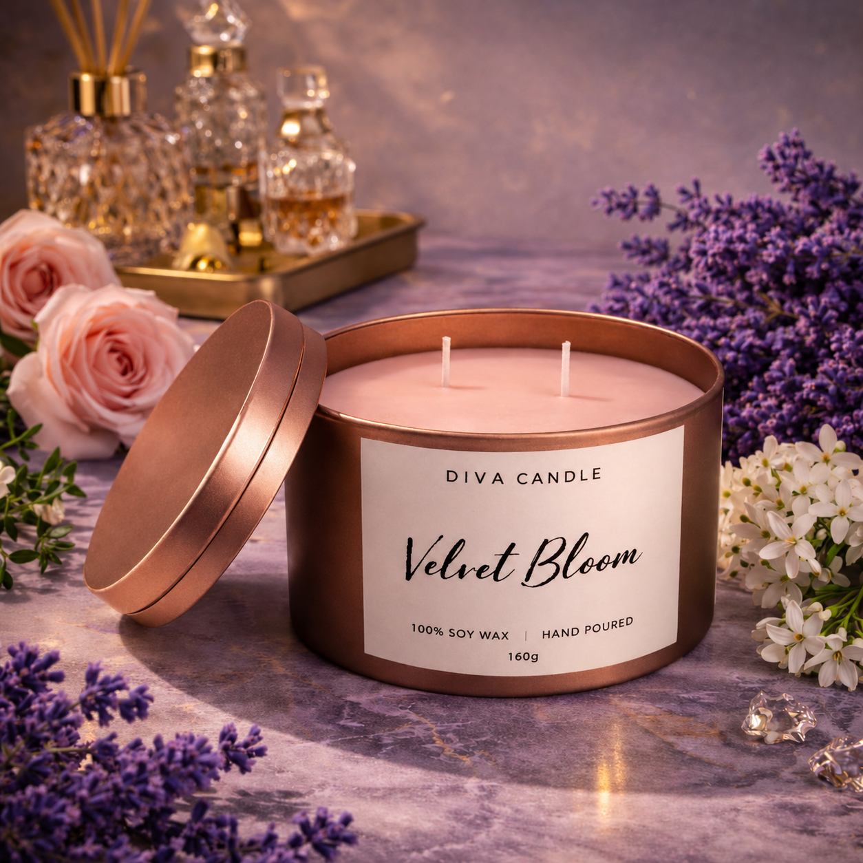 Velvet Bloom – Signature Luxury Tin Jar Candle